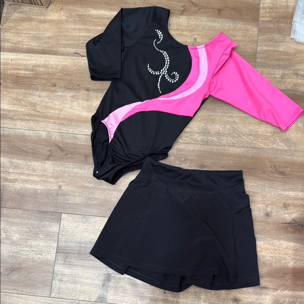 Freestyle by Danskin Black and Pink Leotard with all motion Skirt skort